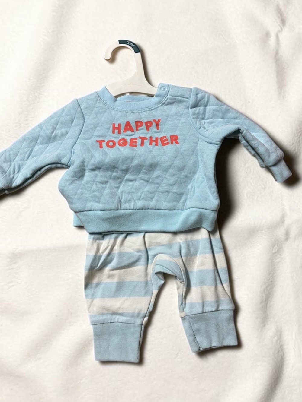 Cat & Jack Light Blue and White 'Happy Together' Quilted Top & Striped Pants Set